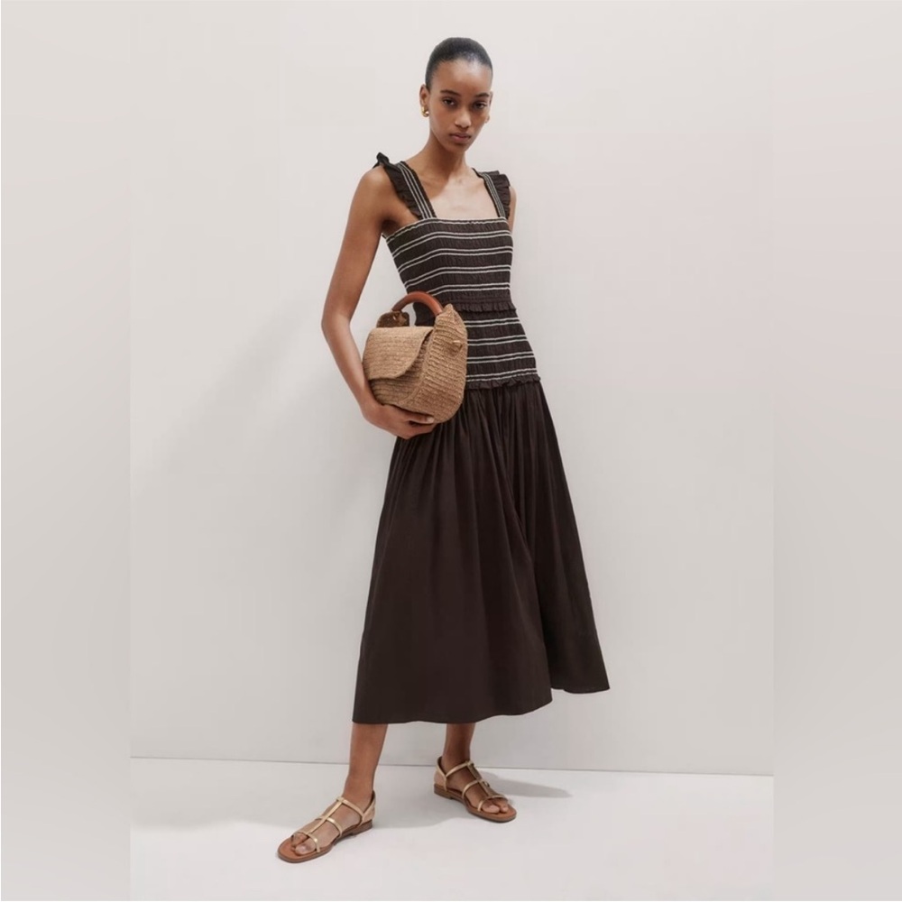 ME+EM Cotton Poplin Contrast Stitch Detail Midi Deess